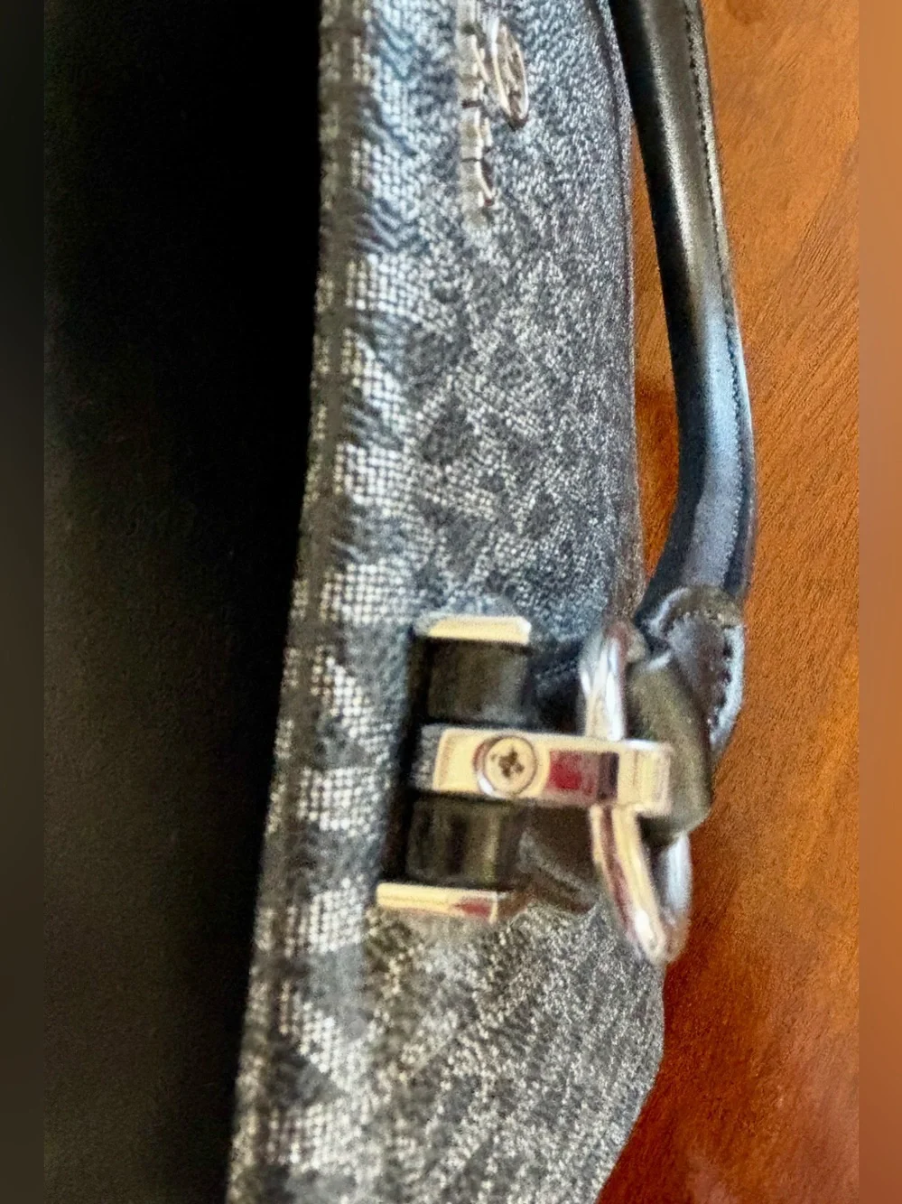 Michael Kors Black and Grey Three Compartment Satchel with Crossbody Strap